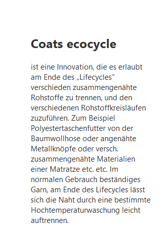 Coats ecocycle Tkt 80, 2500m, separate different raw materials at end of life
