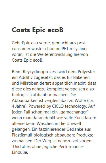 Coats Epic Eco-B - biologisch abbaubares PES, wie Wolle